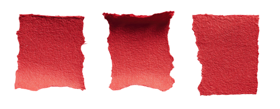 Three crimson, textured, rectangular shapes with irregular edges
