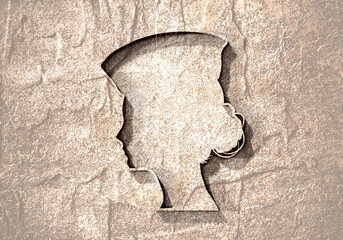 Portrait of flight attendant or policewoman. Face side view icon. Elegant silhouettes of a female head. Avatar profile sign.