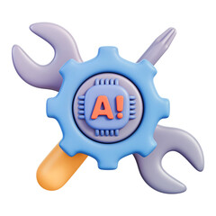 Gear with microchip and repair tools, wrench and screwdriver, system maintenance and hardware service, diagnostics and troubleshooting, configuration and firmware update, 3d illustration