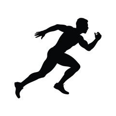 Silhouette of a muscular man in running pose against a white background, male athlete sprinting silhouette vector illustration