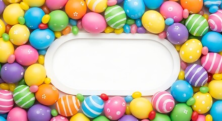 Colorful easter eggs frame with white copy space for text