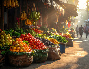 Abundance of Exotic Fruits and Berries for Sale at a Morning Market