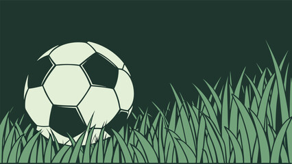 Fototapeta premium Stylized soccer ball resting in green grass on dark background football sport