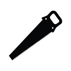 High contrast illustration of a hand saw tool with a black fill, saw silhouette vector illustration
