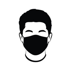 Illustration of a person wearing a face mask in black and white, surgical mask silhouette vector illustration