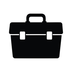 Black silhouette of a toolbox, essential equipment for repairs and construction, toolbox silhouette vector illustration