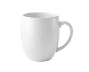 White ceramic mug with rounded body and handle