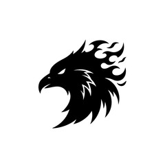 Fierce Black Eagle Head with Flame Design