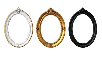 Three oval mirror variations isolated on transparent background