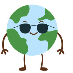 Cool Earth mascot wearing sunglasses, exuding confidence and style, perfect for summer, travel, or modern eco-friendly branding.
