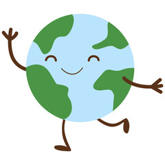 Dancing Earth mascot with joyful expression, radiating energy and celebration, ideal for Earth Day, festivals, or positive eco-events.
