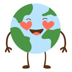 Happy Earth mascot with heart-shaped eyes, expressing love for nature, ideal for Valentine’s, Earth Day, or emotional eco-campaigns.
