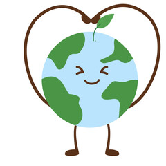 Earth mascot forming heart shape with arms, expressing love for nature, perfect for Earth Day, conservation, or emotional eco-designs.
