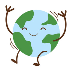 Dancing Earth mascot with raised arms, radiating joy and celebration, perfect for Earth Day, eco-events, or festive campaigns.

