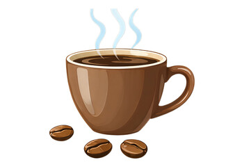 Obraz premium Brown Glossy Coffee Cup with Steam, On Transparent Background, Realistic Illustration for Web Design