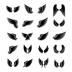 Collection of Black Wing Silhouettes on White Background