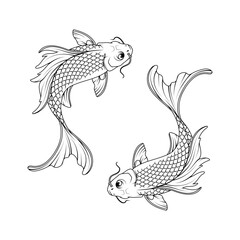 Yin Yang Koi Fish Vector Illustration – Blue and Orange Japanese Tattoo Style Carp