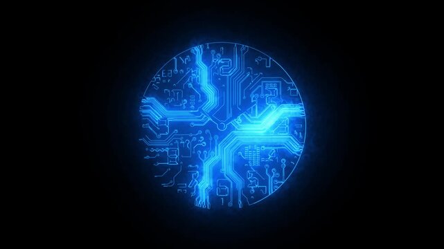 A glowing blue circuit pattern resembling a digital symbol or logo.