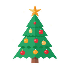 Green Christmas tree with red and gold ornaments green tree