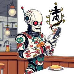 Robot cafe diner digital art.