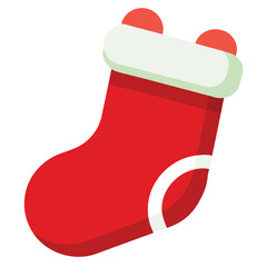 Red Christmas stocking with white trim and red pom poms