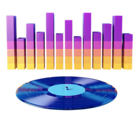 Glossy Purple Bar Graph with Transparent Background, 3D Realism Design Element