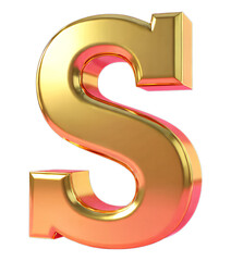 Golden Glossy 3D Letter S with Transparent Background, 3D Realism Design Element