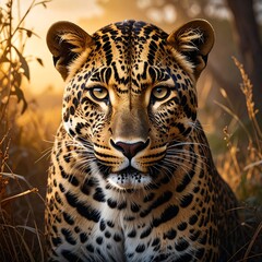 Leopard portrait in sunset