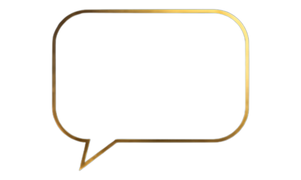 Golden Speech Bubble Outline with Transparent Background, Glossy 3D Realism Design Element