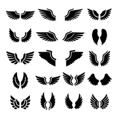 Fototapeta premium Collection of Black Wing Silhouettes on White Background