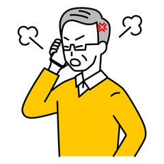 スマートフォンでの通話で怒る年配の男性