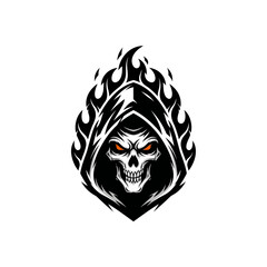 Grim Reaper Skull in Flames Logo Design