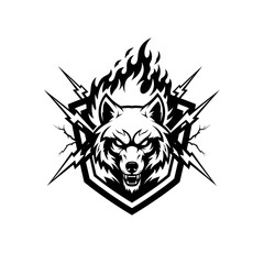 Fierce Wolf Head with Electric Flames Logo