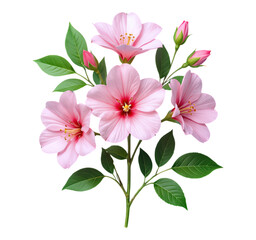 Obraz premium Pink Hibiscus Flowers with Green Leaves on Transparent Background, 3D Realism Graphic for Web Design