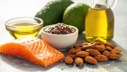 Healthy fats on a stone surface