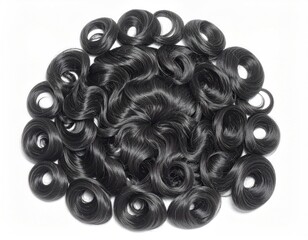Black, spiraled hair in circle, central focal point