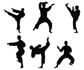 Dynamic Martial Arts Silhouettes Vector Collection