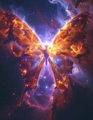 Nebula butterfly wings, luminous, cosmic dust, ethereal
