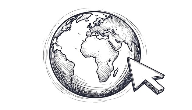 Hand-drawn globe with cursor