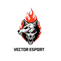 Fiery Wolf Skull Graphic with Red Eyes and Flames