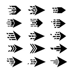 Set of Black Arrows with Motion Effect, Directional Icons
