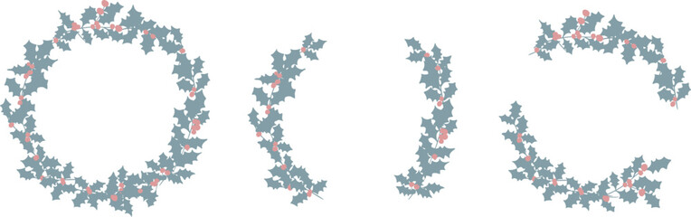 ベクタータッチのヒイラギクリスマスフレーム。クリスマスのベクターフレーム。松ぼっくりとヒイラギ。Vector-style holly Christmas frame. Christmas vector frame. 