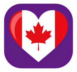 Fototapeta premium Red Maple Leaf Heart Icon on Transparent Background, Neon Glossy Graphic for Digital Media
