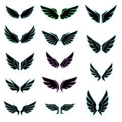 Collection of Stylized Wing Designs with Various Colors