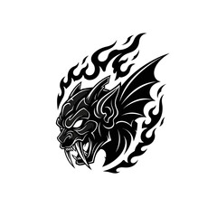 Fierce Demon Head with Tribal Flames