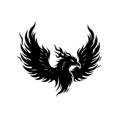 Black Phoenix Bird Silhouette with Spread Wings