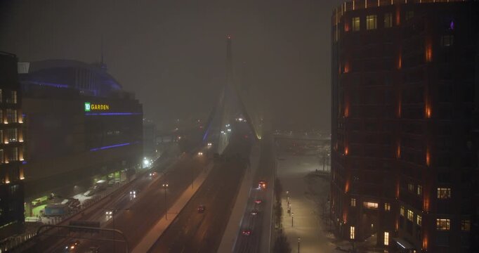 Zakim Bunker Hill Memorial Bridge During Snow Storm