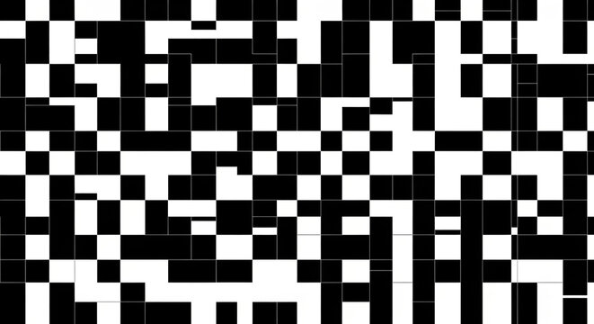 Abstract black and white geometric pattern with digital glitch effect
