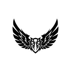 Tribal Style Wings Encircling a Shield Design