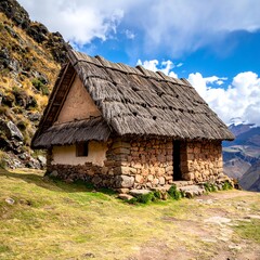 Traditional Andean Hut in the Mountains.